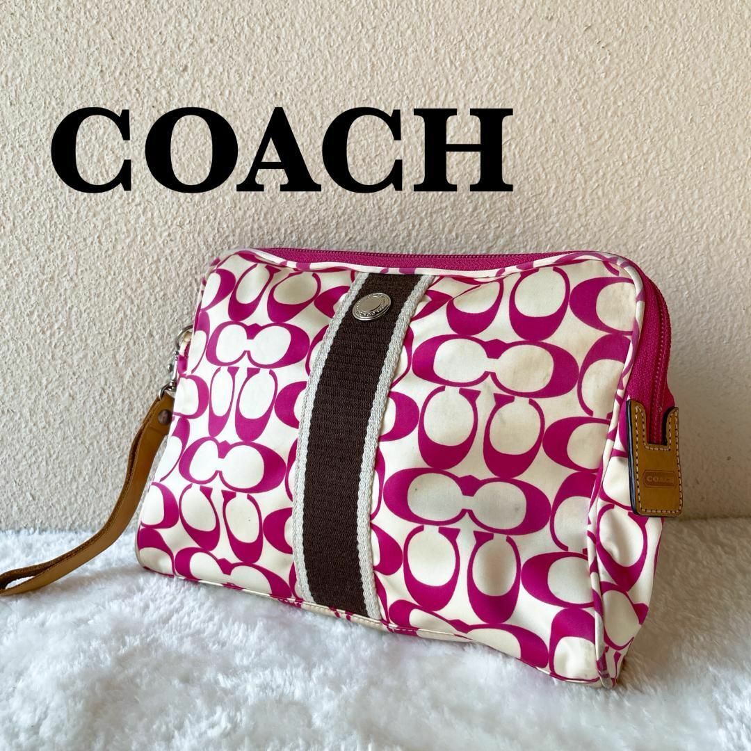 COACH(コーチ)のレア✨COACH コーチハンドバッグトートバッグピンクシグネチャー総柄 レディースのバッグ(トートバッグ)の商品写真