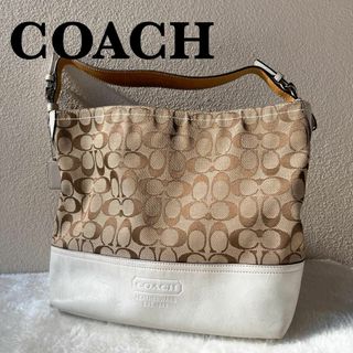 コーチ(COACH)の美品✨COACHコーチセミショルダーバッグトートバッグブラウン茶シグネチャー総柄(ショルダーバッグ)