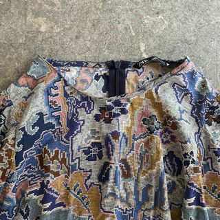 ZARA ザラ ロングワンピース シフォン 花柄 水色 透け感 春夏 フレア