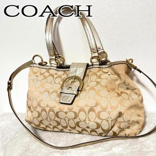 コーチ(COACH)の美品✨COACH コーチショルダーバッグハンドバッグゴールドシグネチャー総柄(ショルダーバッグ)