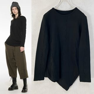 ワイズ(Y's)のY's 21AW STRIPE JACQUARD ROUND NECK T 黒2(カットソー(長袖/七分))