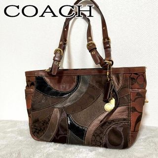 コーチ(COACH)の美品✨COACHコーチセミショルダーバッグトートバッグブラウン茶シグネチャー総柄(ショルダーバッグ)