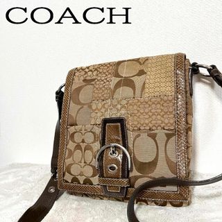 コーチ(COACH)の美品✨COACH コーチショルダーバッグハンドバッグブラウン茶シグネチャー総柄(ショルダーバッグ)