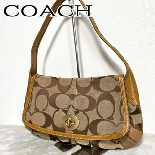 コーチ(COACH)の美品✨COACHコーチセミショルダーバッグトートバッグブラウン茶シグネチャー総柄(ショルダーバッグ)