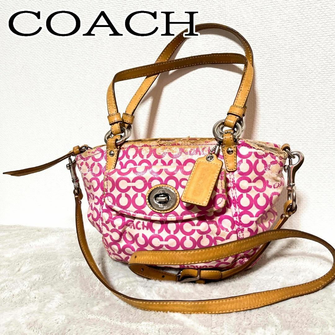 COACH(コーチ)のレア✨COACH コーチショルダーバッグハンドバッグピンク総柄 レディースのバッグ(ショルダーバッグ)の商品写真