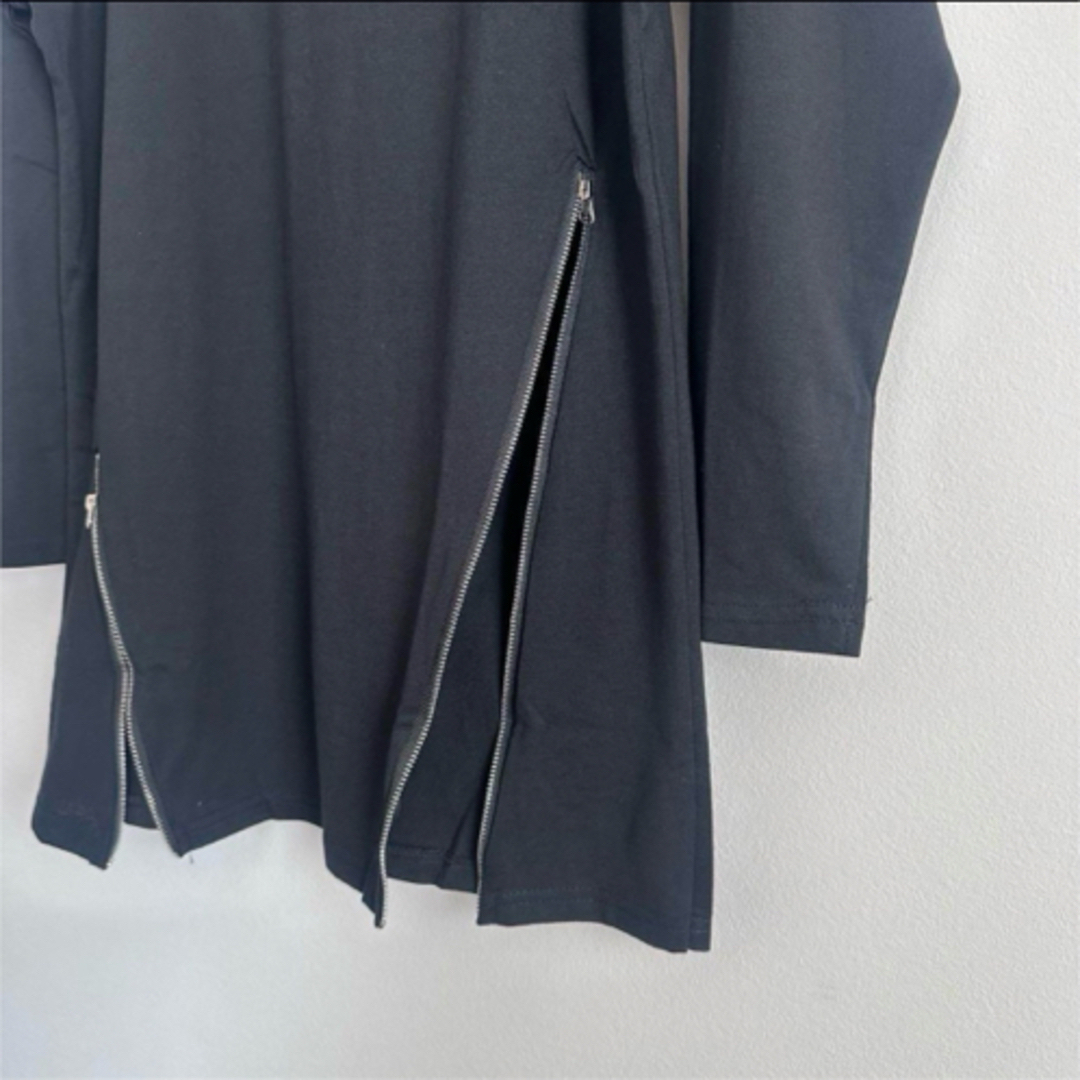 サイド ジップ カットソー ロンT  黒 トップス 長袖 アシンメトリー メンズのトップス(Tシャツ/カットソー(七分/長袖))の商品写真