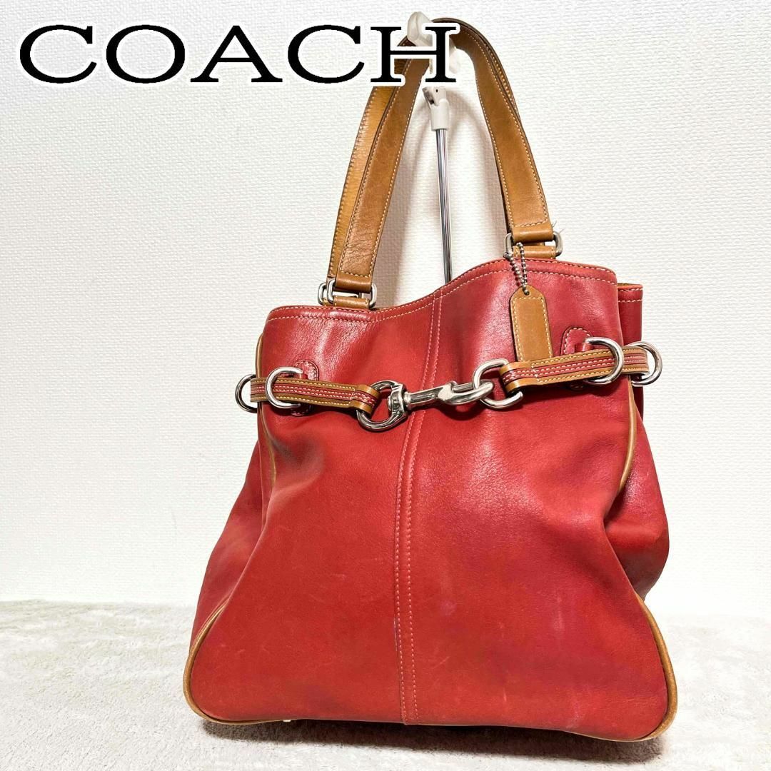 COACH(コーチ)の美品✨COACH コーチハンドバッグトートバッグレッド赤 レディースのバッグ(トートバッグ)の商品写真