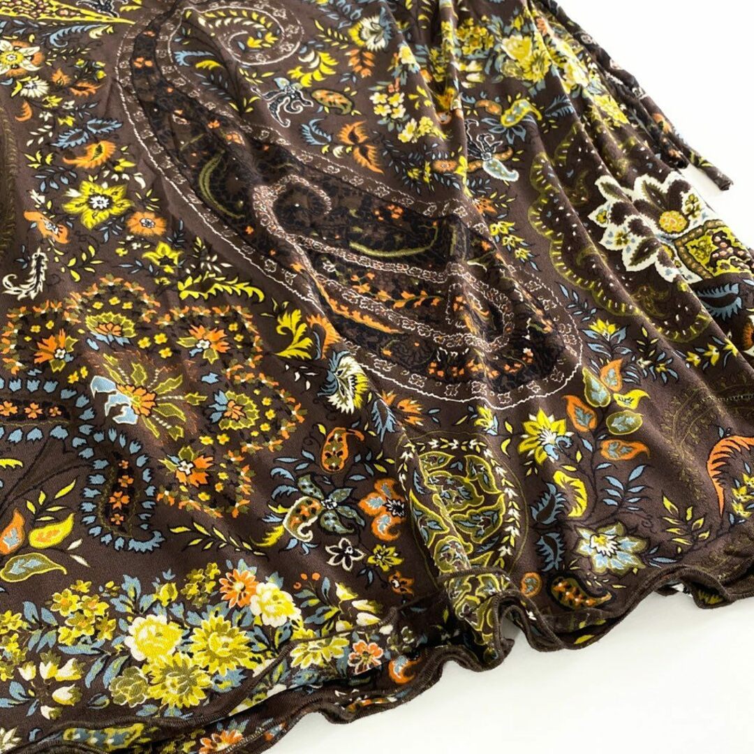 ETRO(エトロ)の17b11 ETRO エトロ イタリア製 サイドスリット ショートスカート ペイズリー柄 花柄 総柄 44 ブラウン レーヨン MADE IN ITALY レディースのスカート(ロングスカート)の商品写真