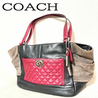 コーチ(COACH)の美品✨COACHコーチセミショルダーバッグトートバッグブラック黒レッド赤(ショルダーバッグ)