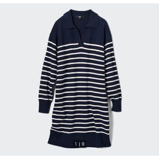 ユニクロ(UNIQLO)のスムースコットンボーダーニットワンピース3XL(ひざ丈ワンピース)