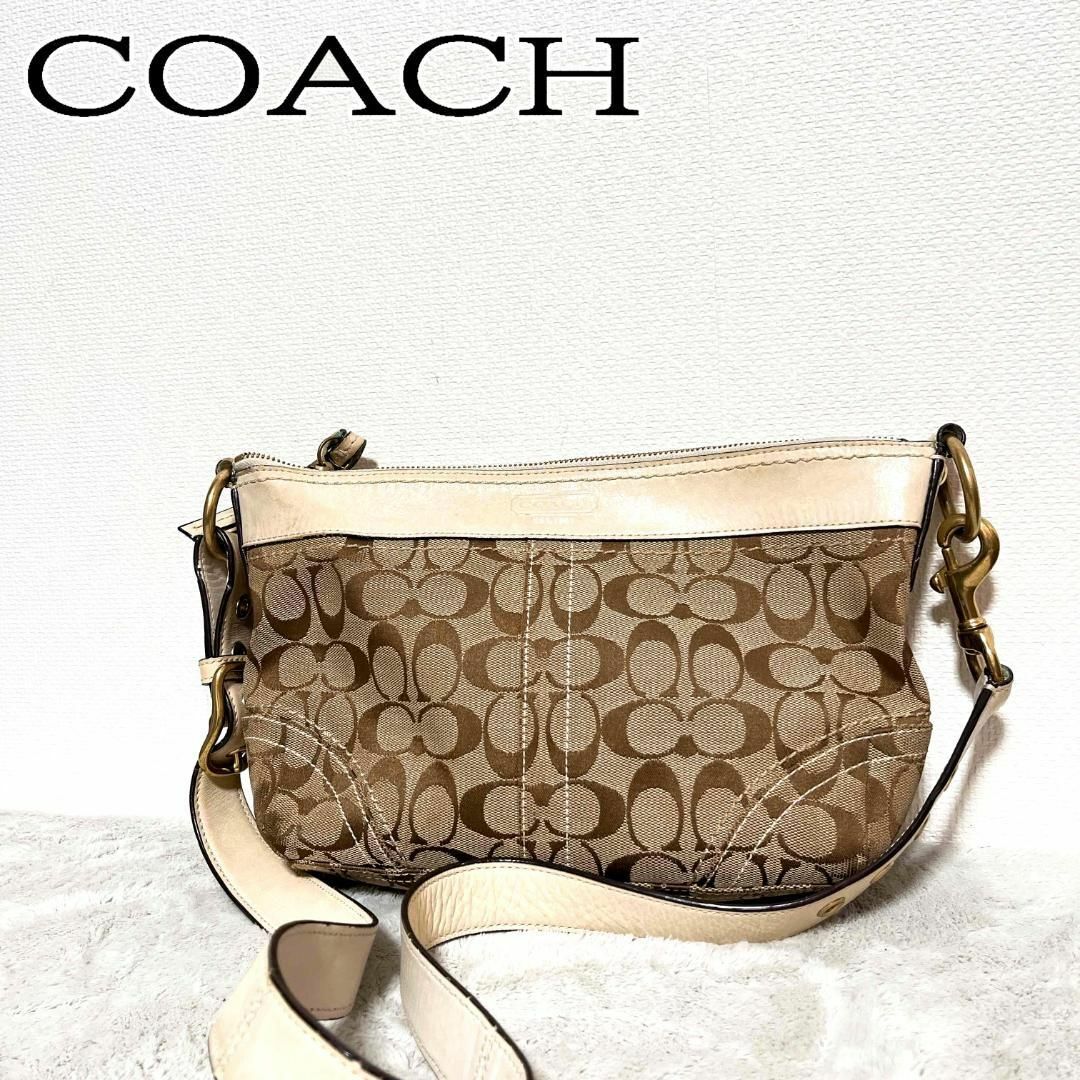 COACH(コーチ)の美品✨COACH コーチショルダーバッグハンドバッグブラウン茶シグネチャー総柄 レディースのバッグ(ショルダーバッグ)の商品写真