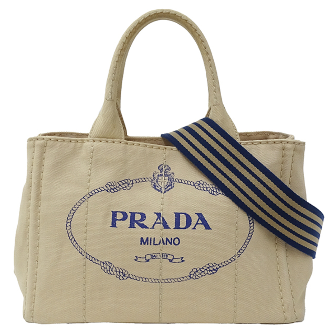 プラダ PRADA バッグ レディース ブランド ハンドバッグ ショルダーバッグ 2way カナパ ミニ ベージュ ネイビー 肩がけ 手さげ  カジュアル 可愛い おしゃれ おでかけ 【中古】 | フリマアプリ ラクマ