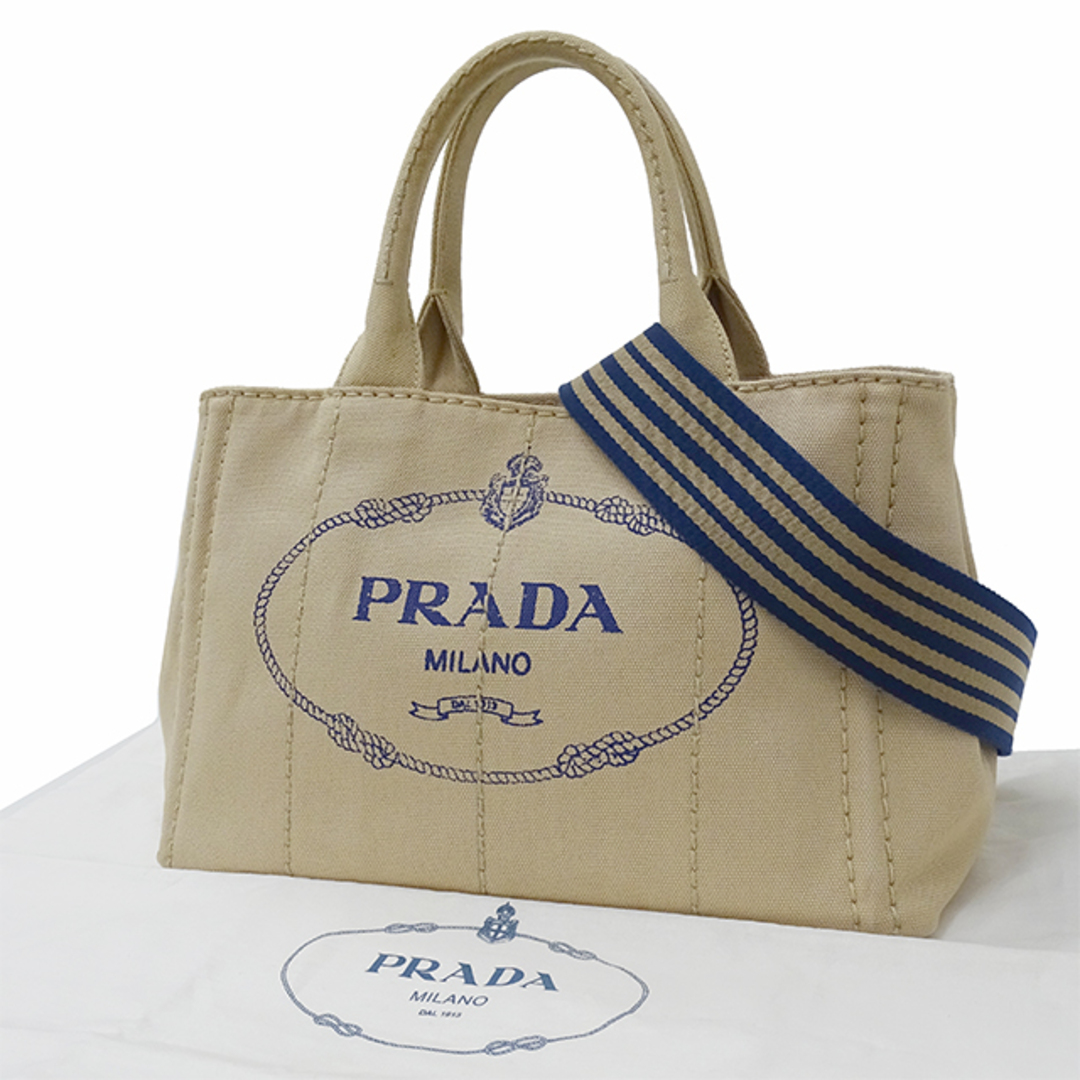 プラダ PRADA バッグ レディース ブランド ハンドバッグ ショルダーバッグ 2way カナパ ミニ ベージュ ネイビー 肩がけ 手さげ  カジュアル 可愛い おしゃれ おでかけ 【中古】