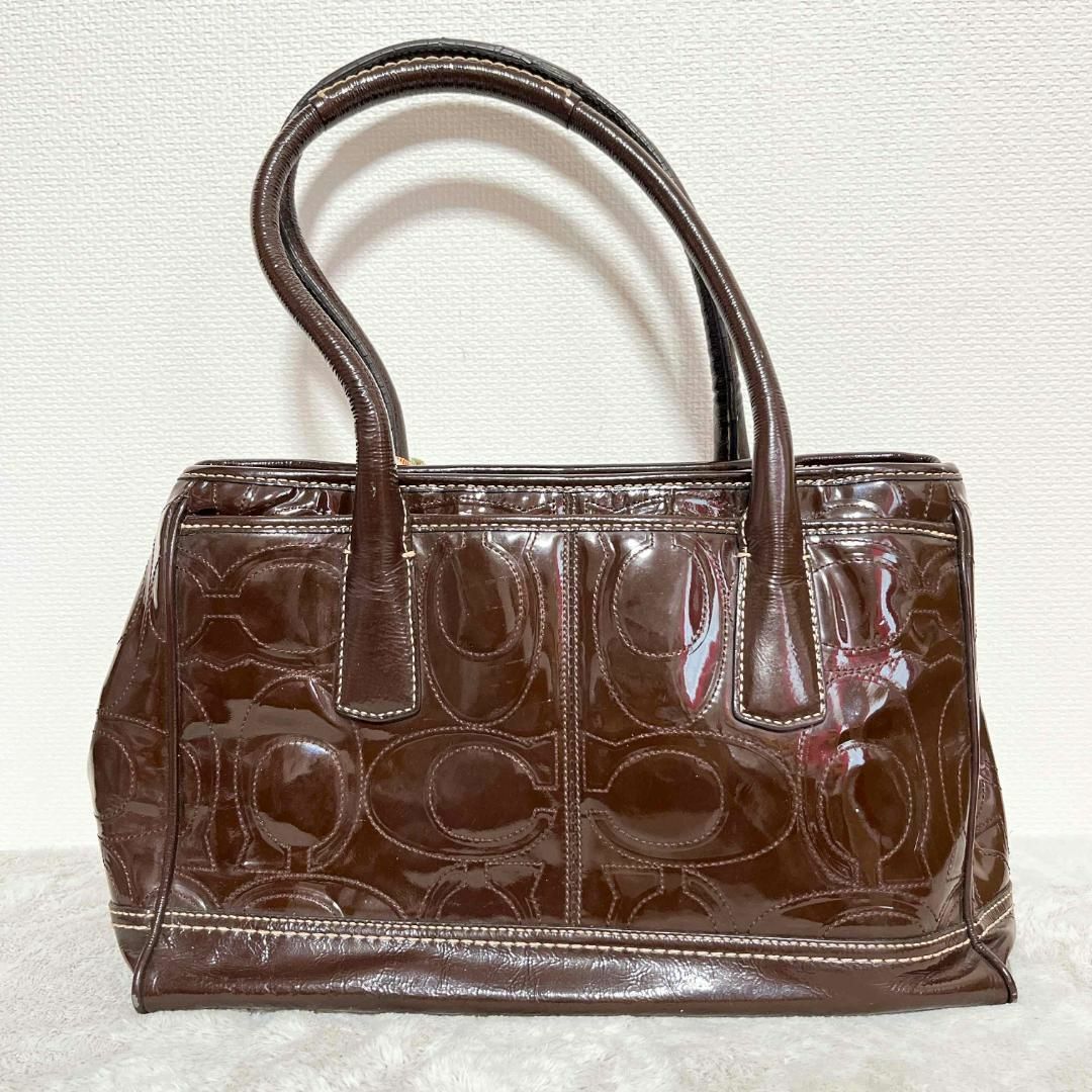 COACH(コーチ)の美品✨COACH コーチハンドバッグトートバッグブラウン茶カラーチェックスカーフ レディースのバッグ(トートバッグ)の商品写真