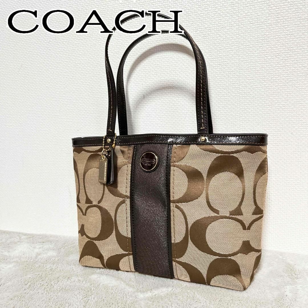 美品✨COACH コーチハンドバッグトートバッグブラウン茶シグネチャー総柄