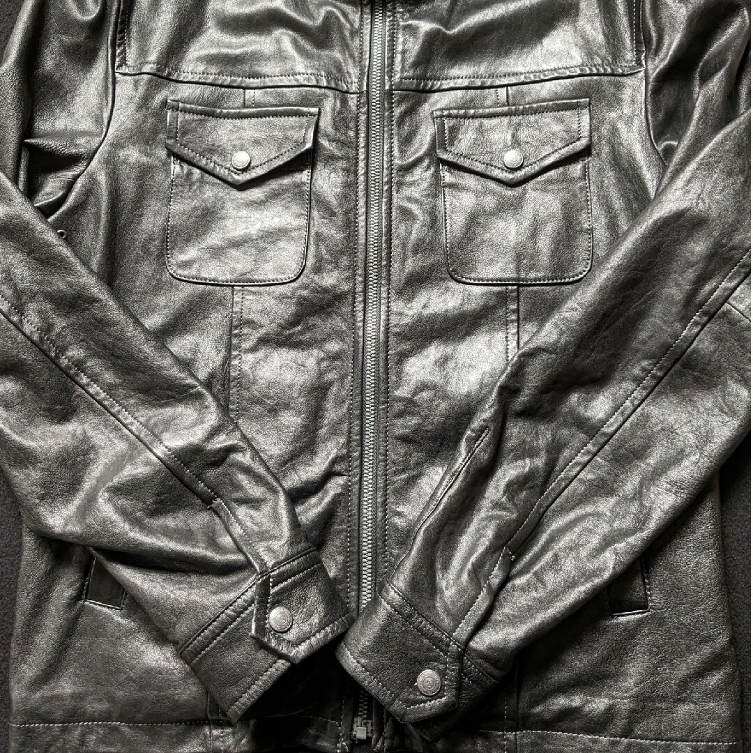 MEN'S BIGI(メンズビギ)のメンズビギ　シングルライダース　レザージャケット　羊革　シープスキン L 黒色 メンズのジャケット/アウター(レザージャケット)の商品写真