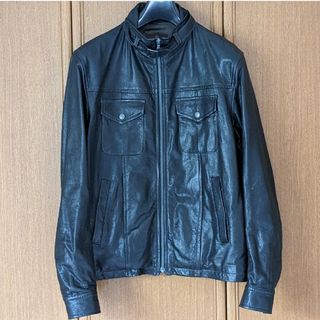 メンズビギ(MEN'S BIGI)のメンズビギ　シングルライダース　レザージャケット　羊革　シープスキン L 黒色(レザージャケット)