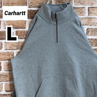 カーハート(carhartt)の《カーハート》美品　刺繍ロゴ　グレー　裏起毛　L　ハーフジップスウェット(スウェット)