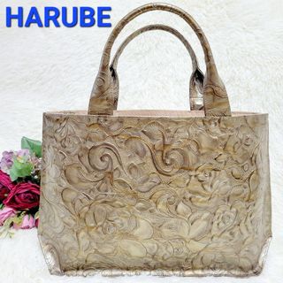 【美品】 HARUBE　トートバッグ　レザー　薔薇　ゴールド　豪華　A4収納(トートバッグ)