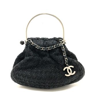 シャネル(CHANEL)のシャネル CHANEL 金具ハンドル CCココチャーム付き ツイードバッグ ハンドバッグ ツイード ブラック(ハンドバッグ)