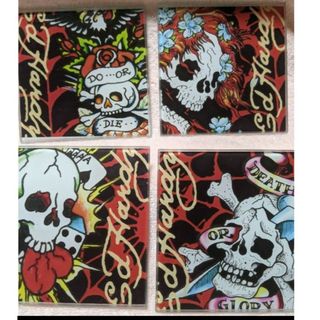 エドハーディー(Ed Hardy)の☆USA☆Ed Hardy☆エド・ハーディーガラスのイラストコースター☆未使用(グラス/カップ)