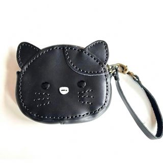 ★新品★本革財布　ハンドメイド　レザーウォレット　カードケース　ねこ　黒猫(財布)