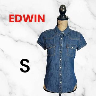 エドウィン(EDWIN)の美品✨【EDWIN】半袖デニムシャツ　メタルボタン　しっかり生地　ブルー　S(シャツ/ブラウス(半袖/袖なし))