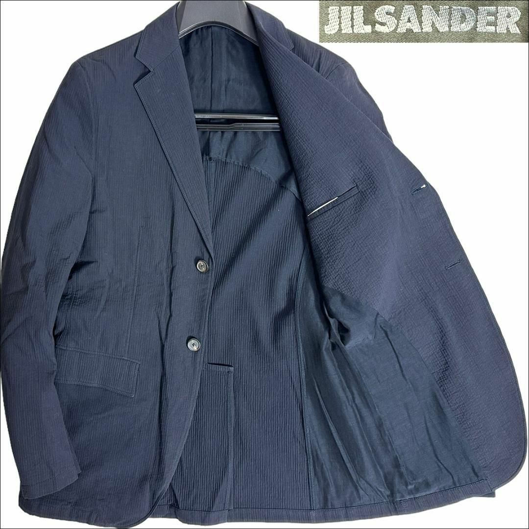 Jil Sander(ジルサンダー)のJ6434 美品 ジルサンダー シアサッカー テーラードジャケット 紺 44 メンズのジャケット/アウター(テーラードジャケット)の商品写真