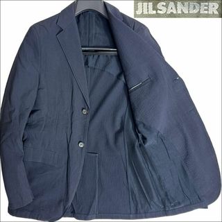 ジルサンダー(Jil Sander)のJ6434 美品 ジルサンダー シアサッカー テーラードジャケット 紺 44(テーラードジャケット)