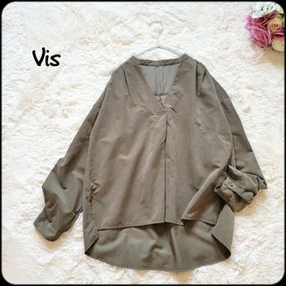 ヴィス(ViS)のVIS/ビス●ショルダータック♪スエード素材Vネックスキッパー長袖シャツブラウス(シャツ/ブラウス(長袖/七分))