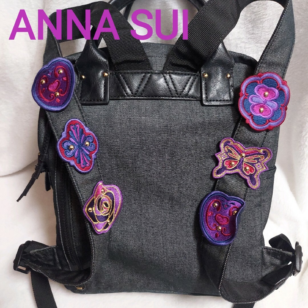 ANNA SUI(アナスイ)の美品☆アナスイ ANNA SUIリュック バタフライワッペン 黒 裏地総柄 レディースのバッグ(リュック/バックパック)の商品写真