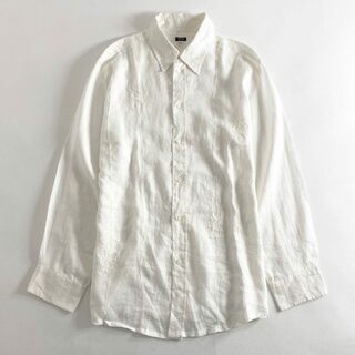 ヴェルサーチ(VERSACE)の8b11 VERSACE ヴェルサーチ 刺繍デザイン リネンドレスシャツ XXL ホワイト 大きいサイズ イタリア LINEN SHIRT(シャツ)