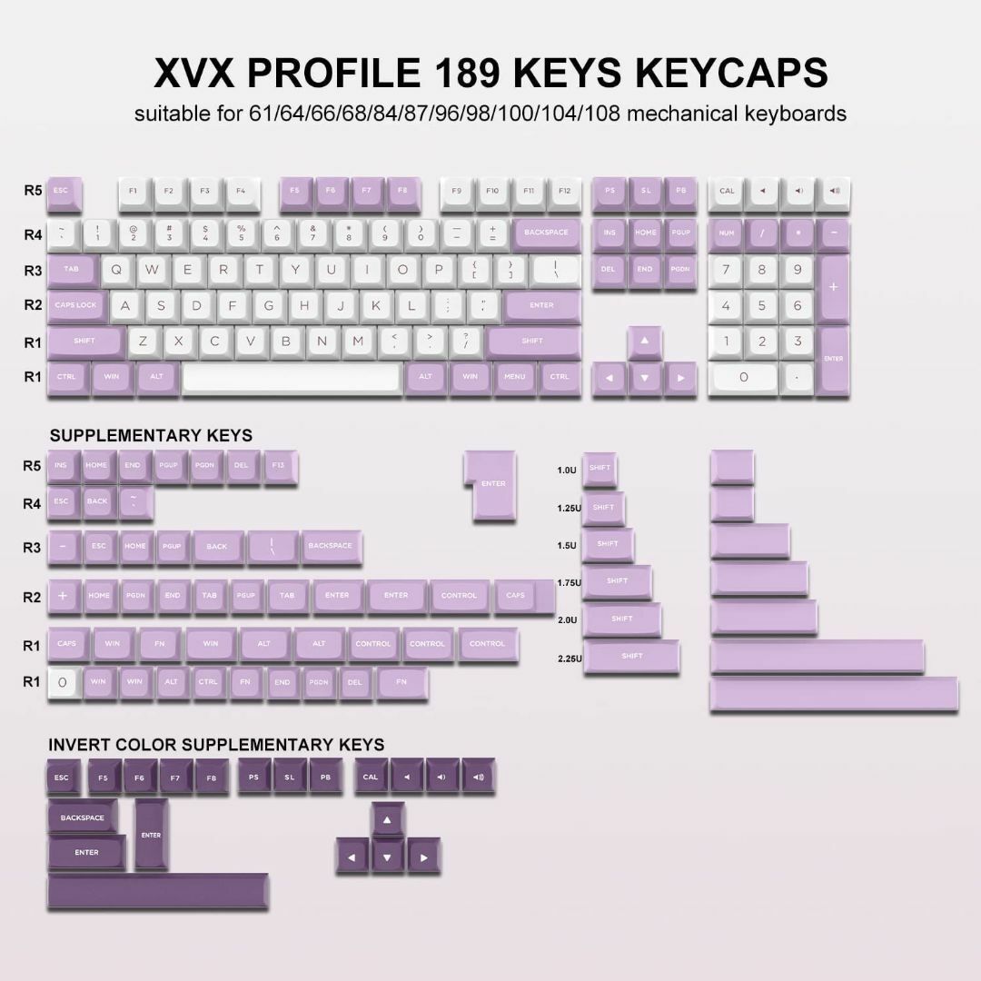 【色: Purple】XVX キーキャップ 189キー ダブルショット PBT  スマホ/家電/カメラのPC/タブレット(PC周辺機器)の商品写真