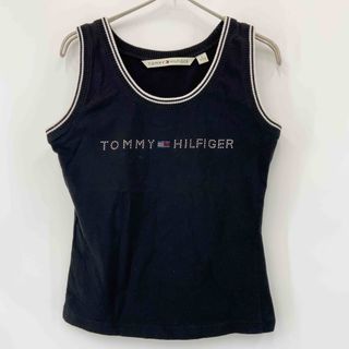 トミーヒルフィガー(TOMMY HILFIGER)のTOMMY HILFIGER  黒　ブラック　無地タンクトップ　ビジュー付き　サイズ0(タンクトップ)