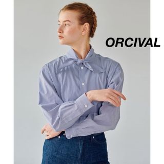 【ORCIVAL】ラップカラーシャツ　長袖　ストライプ　ボウタイ　ネイビー１