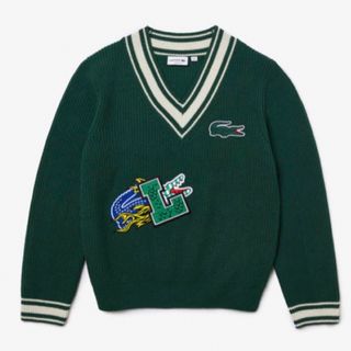 ラコステ(LACOSTE)のラコステ　ニット　セーター　グリーン　刺繍　ワニ　ワッペン(ニット/セーター)