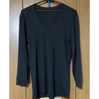 ユニクロ(UNIQLO)のUNIQLO ヒートテックVネックT（9分袖）　Mサイズ　ブラック(その他)