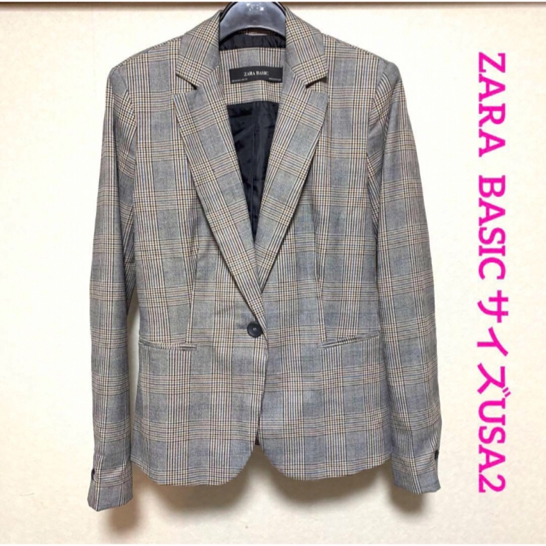 ZARA(ザラ)のザラベーシック チェック柄 テーラードジャケット US2 ZARA BASIC レディースのジャケット/アウター(テーラードジャケット)の商品写真