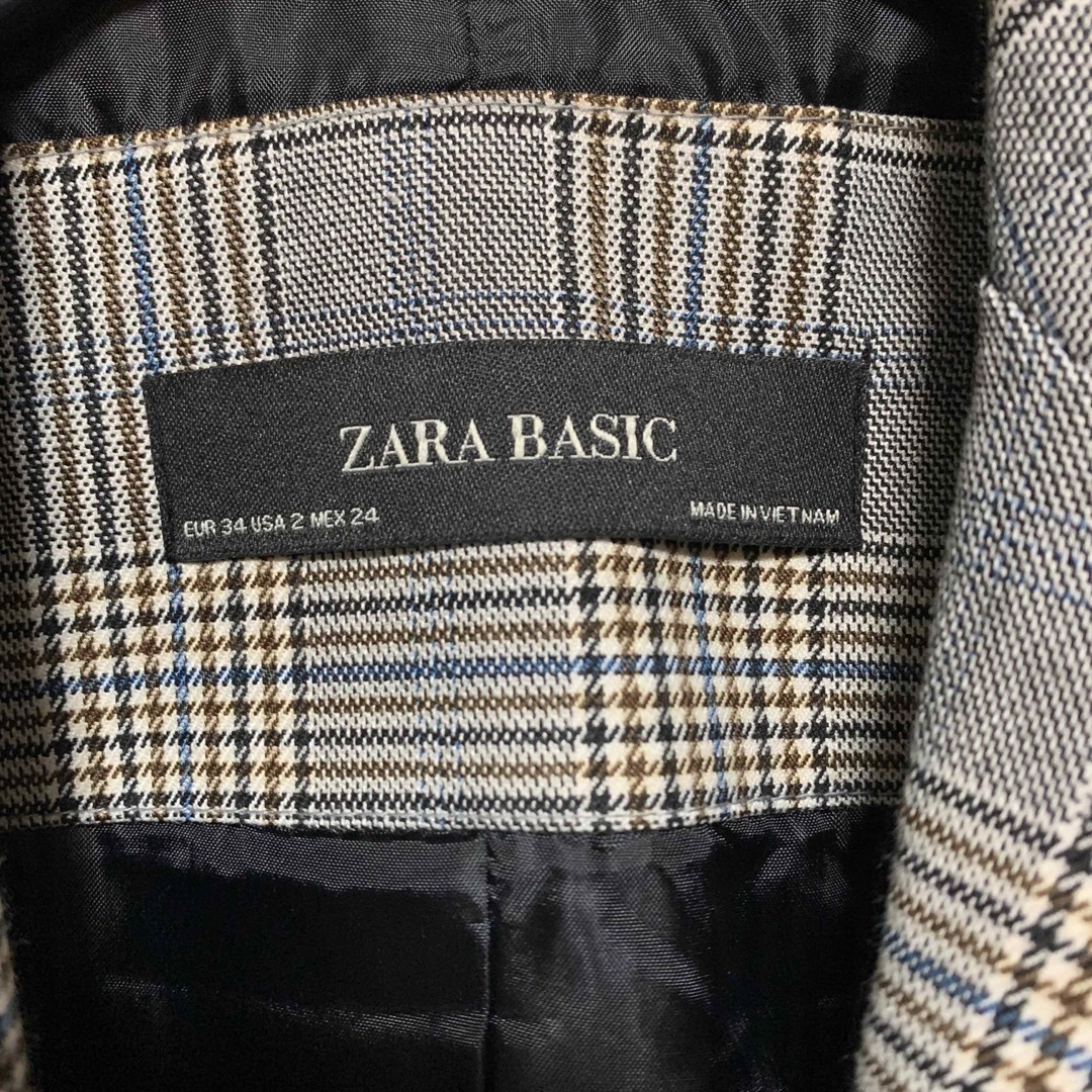 ZARA(ザラ)のザラベーシック チェック柄 テーラードジャケット US2 ZARA BASIC レディースのジャケット/アウター(テーラードジャケット)の商品写真