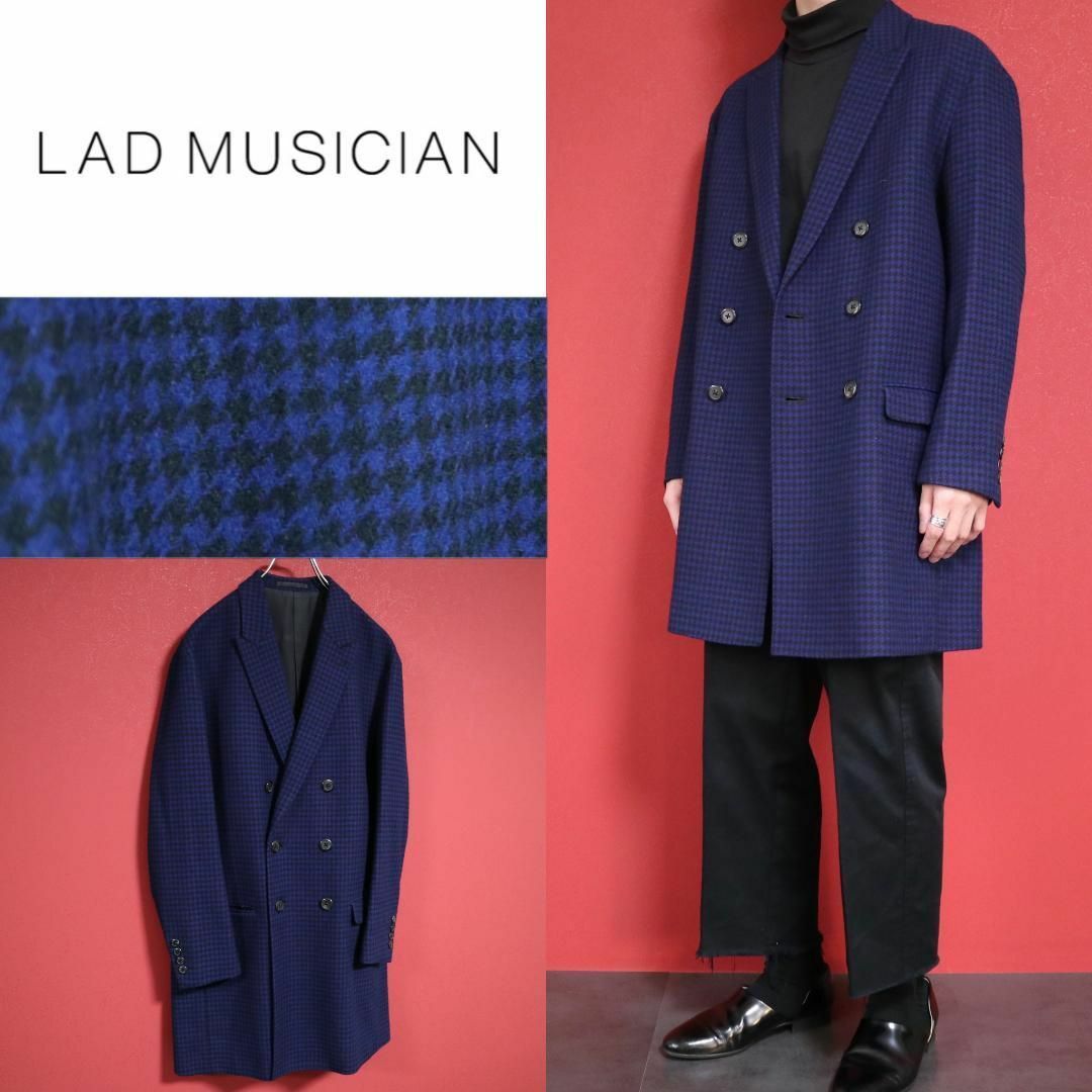 LAD MUSICIAN(ラッドミュージシャン)の【極美品】LAD MUSICIAN 千鳥格子柄 ブルー系 ダブルチェスターコート メンズのジャケット/アウター(チェスターコート)の商品写真