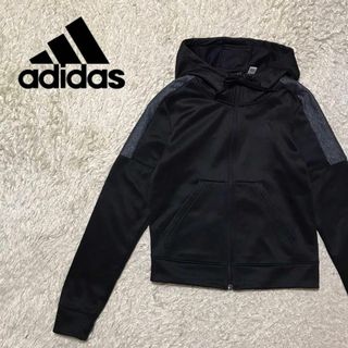 アディダス(adidas)の【キッズ】アディダス　ロゴ入りジップパーカー　裏起毛　美品　黒　C314(Tシャツ/カットソー)