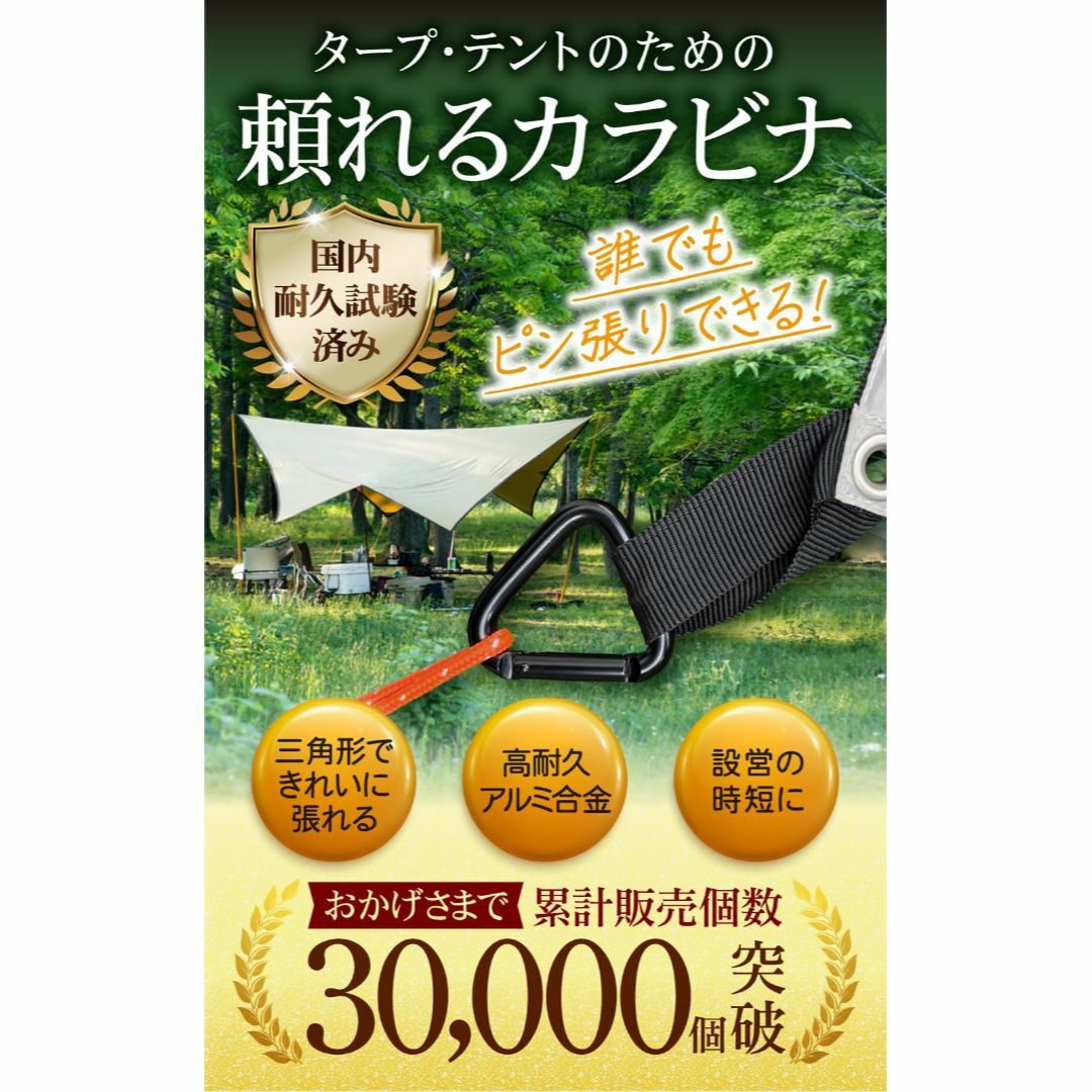 国内耐久試験済 GreenWalker 三角カラビナ 6個セット タープ テント スポーツ/アウトドアのアウトドア(テント/タープ)の商品写真