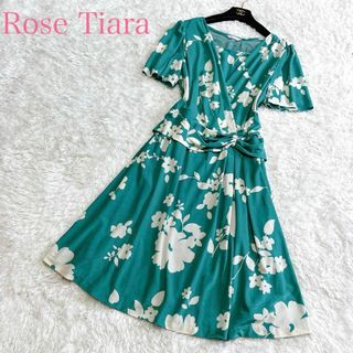 ローズティアラ(Rose Tiara)の美品✨️ローズティアラ カシュクールワンピース ひざ丈 42 XL 花柄 総柄(ひざ丈ワンピース)