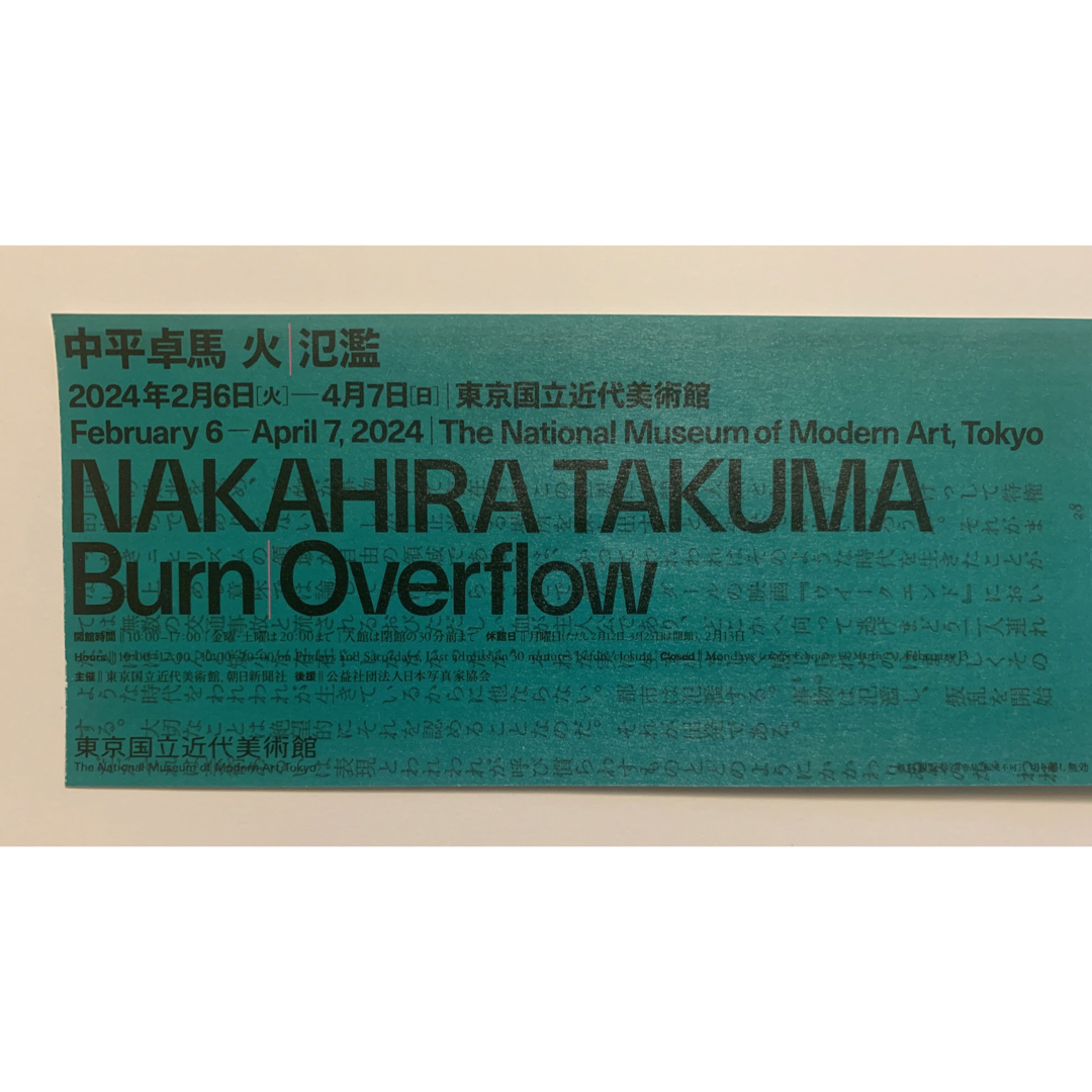 東京国立近代美術館「中平卓馬 火 氾濫」展　チケット　1枚 チケットの施設利用券(美術館/博物館)の商品写真