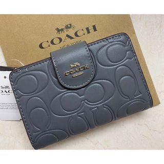 COACHコーチ未使用保管品✨COACH 二つ折り財布 コンパクトウォレット ペブルドレザー 黒