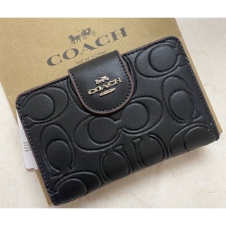 COACHコーチ未使用保管品✨COACH 二つ折り財布 コンパクトウォレット ペブルドレザー 黒