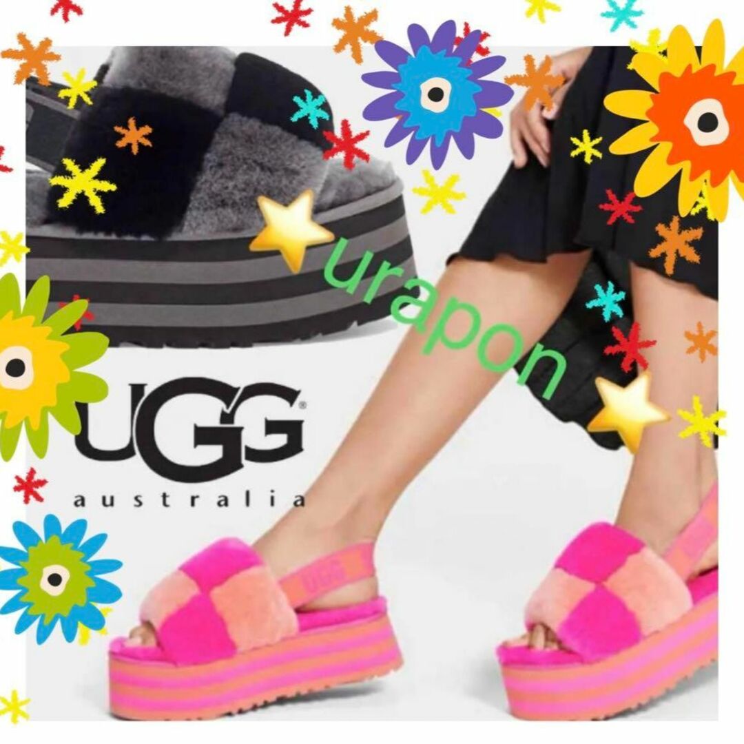 UGG(アグ)の✨激レア✨展示品✨22cm✨UGG✨ディスコ チェッカー✨厚底サンダル レディースの靴/シューズ(サンダル)の商品写真