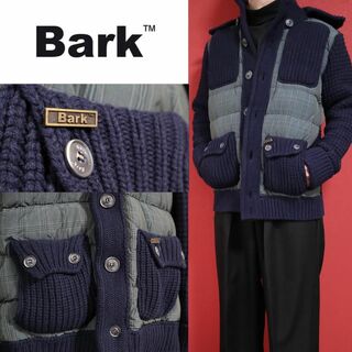 BARK - 【極希少】Bark ニット × チェックダウン 切替 ロゴプレート ジャケット