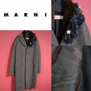 Marni - 【極希少】MARNI マルニ 襟デザイン ミンクファー ロゴ チェスターコート