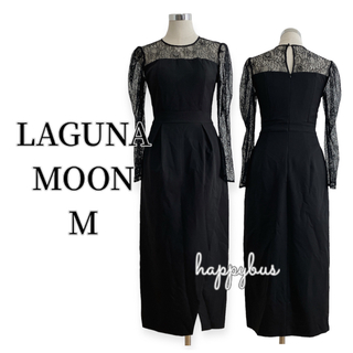 LagunaMoon - ラグナムーン　ブラック　スリーブレースカッティングドレスmB602072919M